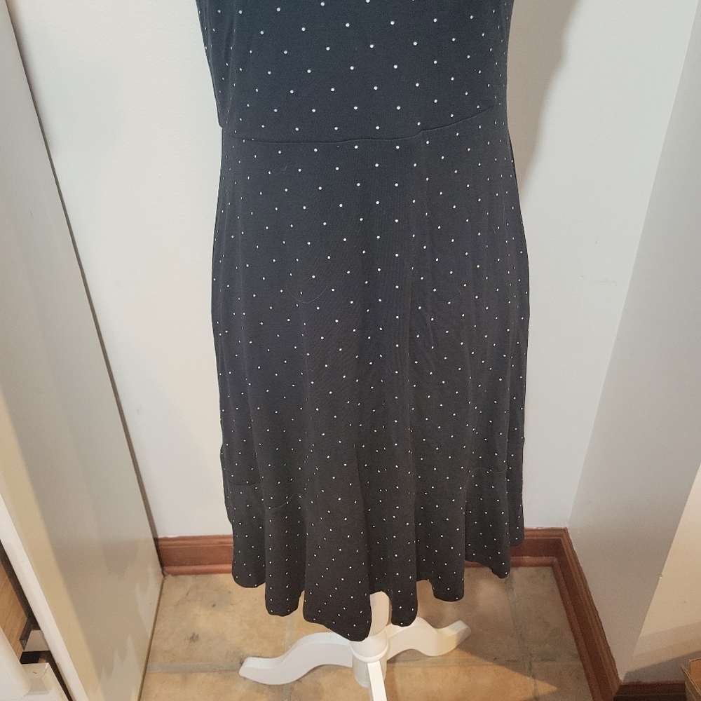 LOFT Black With White Polka Dots V Neck Midi Dress Workwear Romantic | Sz 6P - Picture 3 of 8